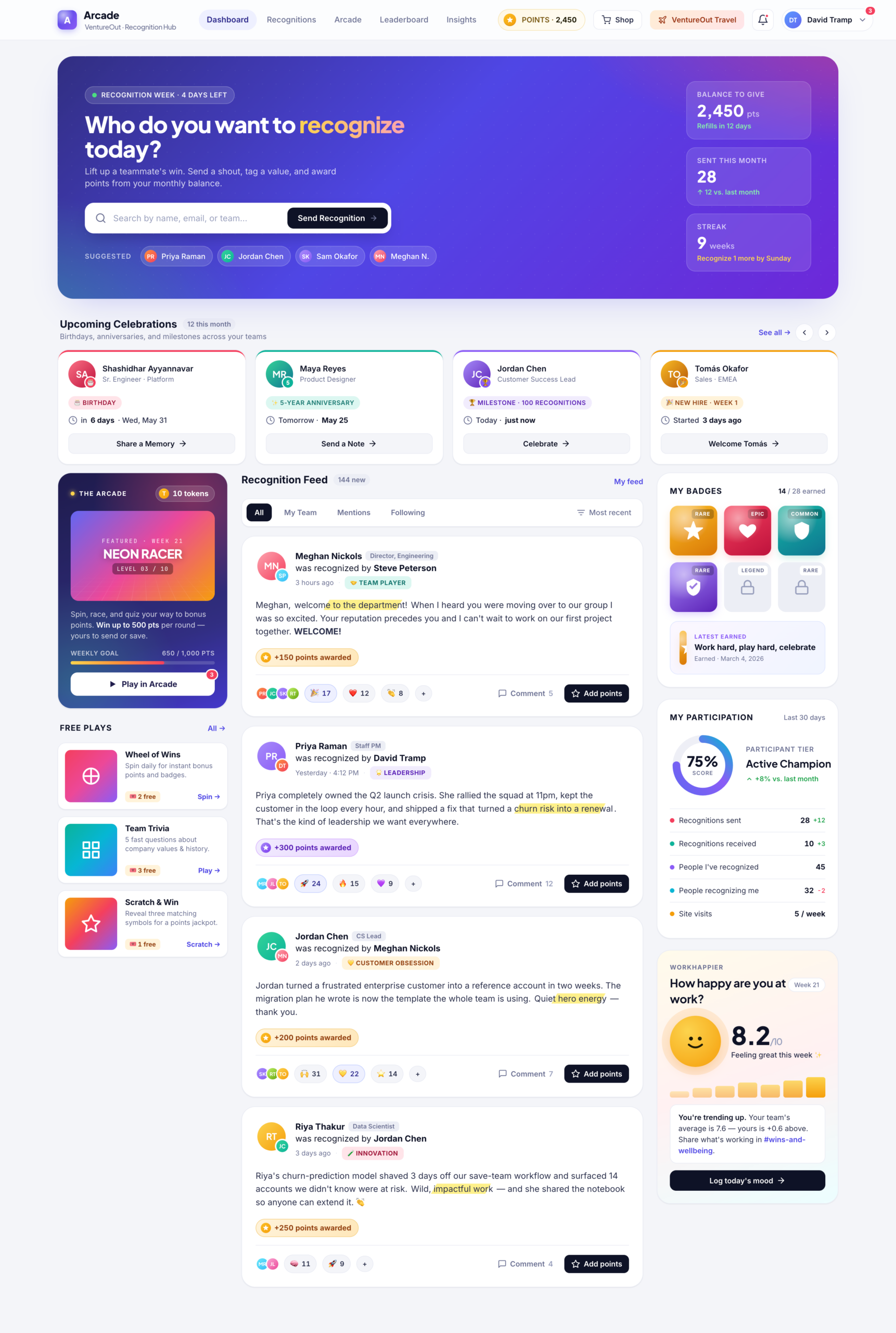 Arcade games dashboard